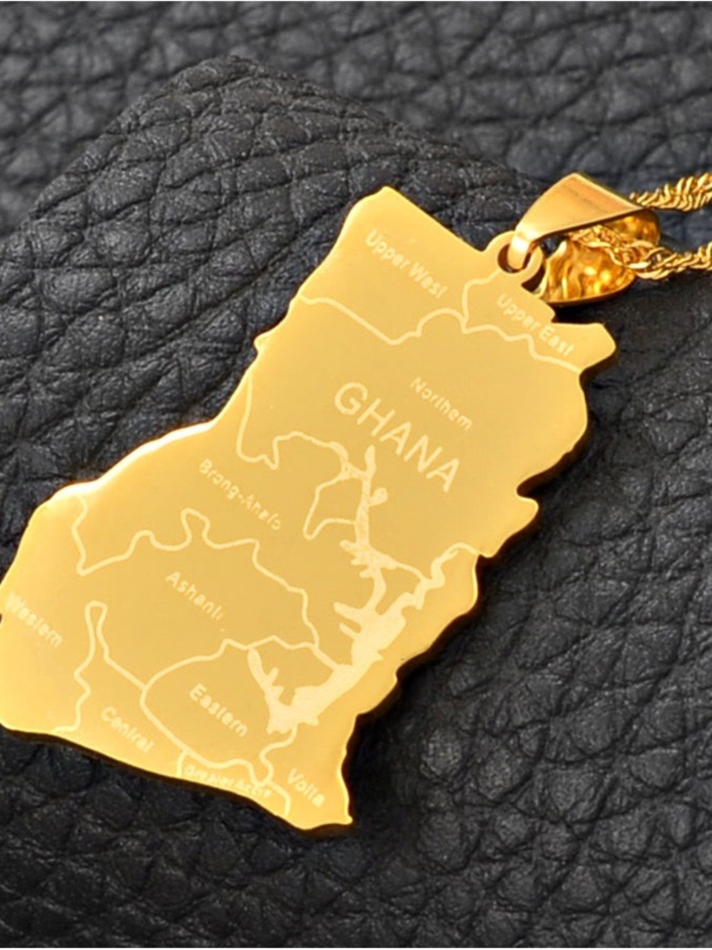 Gold Ghana Map Pendant Necklace - 18inch